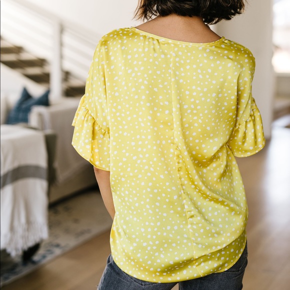 Silky Spots Ruffle Sleeve Blouse In Honey - Picture 3 of 7